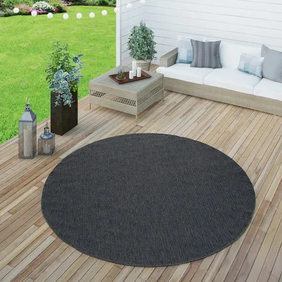 Image de Tapis d'extérieur résistant aux intempéries Jardin & terrasse tissé à plat Uni aspect sisal robuste Taille Ø 160 cm Rond