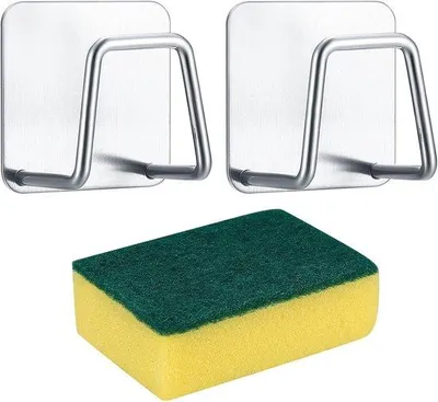 Produktbild von Famanu Sponshalter aus Edelstahl – Selbstklebend, platzsparend, schwarz