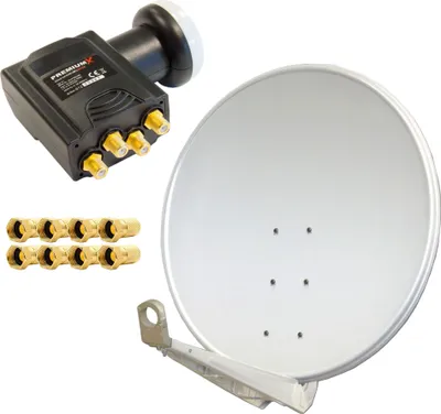 Produktbild von PremiumX DELUXE100 Alu 100cm Digital SAT Schüssel Hellgrau DELUXE Quad LNB 8x F-Stecker