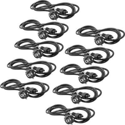 Produktbild von vhbw 10x Netzkabel Schutzkontaktstecker kompatibel mit Vorwerk VR200 Basis-Station, VR300 Basis-Station - C5 Micky Mouse Kleeblatt Buchse, 2 m
