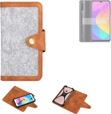 Produktbild von K-S-Trade Handyhülle kompatibel mit Xiaomi Redmi A3 Schutzhülle Filz-Hülle Kunst-Leder hellgrau braun (1x)