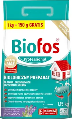 Obrázek produktu pro Biofos Profesionální biologický přípravek pro septiky a domovní čistírny odpadních vod karton 1 kg + 150g