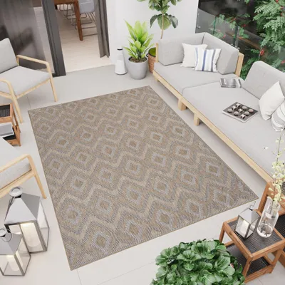 Produktbild von Teppich Outdoor Indoor Braun Rauten Balkon Terrasse Wasserfest UV-Beständig 80 x 150 cm