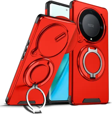 Image de Etui double couche pour Honor X9A / Magic5 Lite, avec protection coulissante de l'appareil photo et anneau magnétique Rouge