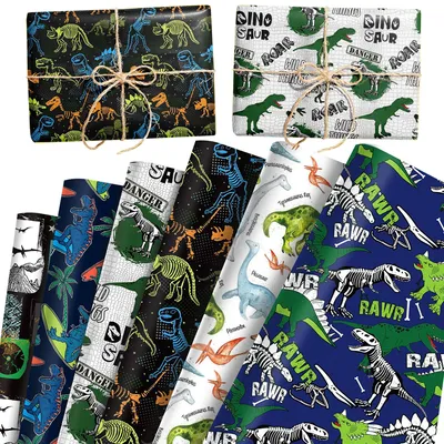 Dinosaurier-Geschenkpapier, 12 Blatt, 6 Designs, Party-Deko