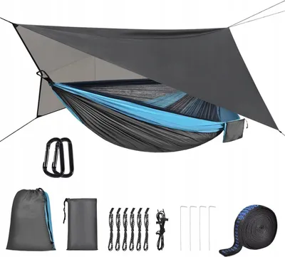 Produktbild von Camping Hängematte Reisehängematte Moskitonetz Tarp 290x140cm Blau