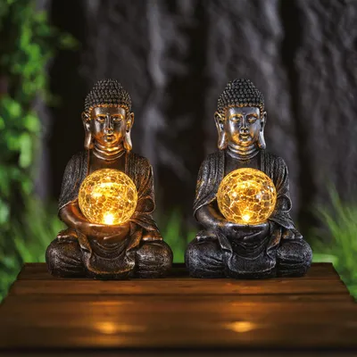Obrázok produktu pre GLOBIZ Solárny Buddha – 1 teplá biela LED – živica – 17 x 15 x 26 cm – 2 druhy, Obrázok generovaný UI