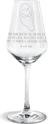 Produktbild von Mr. & Mrs. Panda Weinglas Seekuh Happy - Transparent - Geschenk, Für Weißwein, Seekühe, Respekt, Neustart, Weißweinkelch, wein glas, Neuanfang, Freundin, Meer