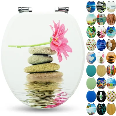 Produktbild von Sanfino® Premium WC Sitz "Gerbera" hochwertiger Toilettendeckel mit Absenkautomatik aus Holz, viele bunte Motive, einfache Montage