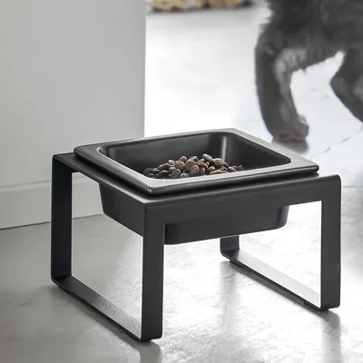 Produktbild von Yamazaki Futternapf Katze Hund Wassernapf Fressnapf Metall Keramik 15x10x15cm schwarz