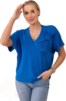 Produktbild von Baumwollbluse mit dekorativer kornblumenblauer Schleife