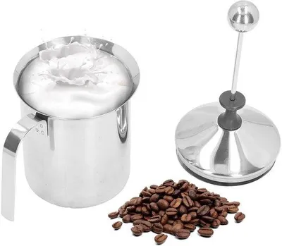 Produktbild von Ibenzoa® Manueller Milchaufschäumer aus Edelstahl – 800 ml, Doppelnetz-Luftsieb für feinporigen Schaum in 40–60 s, hitzebeständiger Griff, spülmaschinenfest, ideal für Latte Art