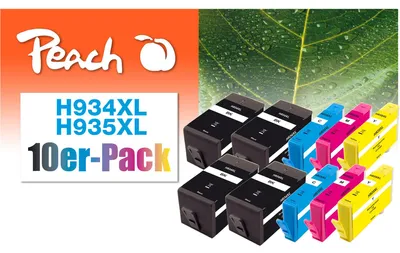 Zdjęcie produktu dla Peach 0F319838, Czarny, Cyjan, Purpurowy, Żółty, Tusz na bazie pigmentu, Tusz na bazie pigmentu, 10 szt., 2025 stron(y), Multipak