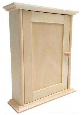 Produktbild von Holz-Schlüsselschrank mit 6 Haken und Tür, montierbar an Wand, schlichte Holzoptik