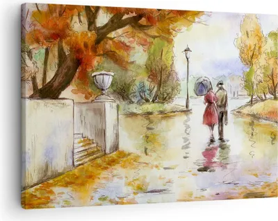 Produktbild von Bild auf Leinwand - Leinwandbild - Wetter regen herbst park - 70x50cm - Wand Bild - Wanddeko - Leinwanddruck - Bilder - Kunstdruck - Wanddekoration - Leinwand bilder - Wandkunst - AA70x50-2914