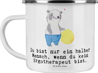 Produktbild von Mr. & Mrs. Panda Teetasse Ergotherapeut Herz - Weiß - Geschenk, Tasse Emaille, Kaffeepott, Pott, Becher, Beruf, Spruch, Witzig, Ausbildung