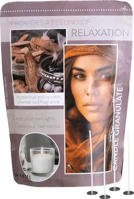 Produktbild von Kerzengranulat mit Duft zum Selbergießen, Relaxation, WENZEL, inkl. 4 Dochten & Dochthaltern, 400 g