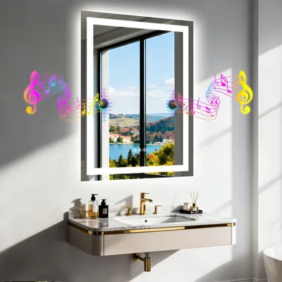 Zdjęcie produktu dla Lustro do łazienki z oświetleniem LED - Lustro LED - Podświetlane lustro - Lustro do makijażu - Inteligentne lustro - 50x70 cm