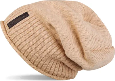 Produktbild von styleBREAKER Uni Beanie Mütze mit Fleece Innenfutter und Label | Warme Winter Strickmütze aus Feinstrick | Elastische Longbeanie für Damen und Herren