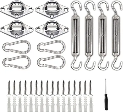 Produktbild von Sonnensegel Befestigungsset, 12-teilig, Edelstahl 304, Montage-Kit mit Spannschrauben und Karabinern für Viereckige Sonnensegel