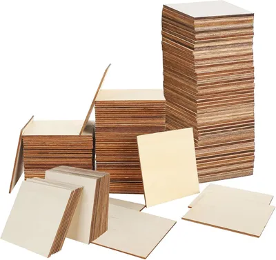 Obrázek produktu pro Dřevěné desky, čtvercové, 5 x 5 cm, 150 kusů, tloušťka 2,5 mm, vhodné pro kutilské práce a modelářství