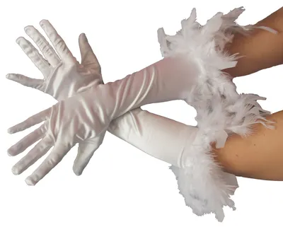 Produktbild von Federhandschuhe Handschuhe Feder weiße Handschuhe weiß 20er Jahre Edel Federn Glamour