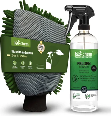 Produktbild von bio-chem Felgenreiniger 750 ml inkl. 2-in-1 Mikrofaser-Handschuh- Extrem stark gegen Schmutz, sanft zu Allen Felgen: Stahl- und Alufelgen, Chrom poliert und matt - säurefrei und biologisch abbaubar