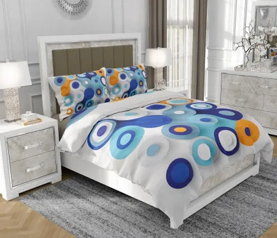 Produktbild von Bettwäsche 200x220 cm + 2x70x80 cm, 3-teilig, 100% Baumwolle, Satin, Reißverschluss, abstrakt, Himmelblau - SOVIO | So.0186