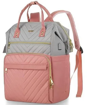 Immagine prodotto di Zaino da donna, ragazza o adolescente, adatto per studio, lavoro, viaggi, con scomparto per laptop da 15.6", disponibile nei colori rosa e grigio, dimensioni 40x26x18 cm