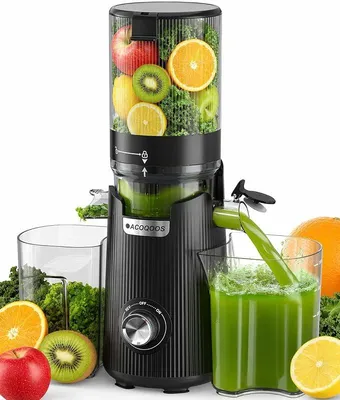 Productafbeelding van Juicer voor hele groenten en fruit, 135 mm, brede en grotere vulopening, 1,8 liter vulvolume, gemakkelijk te reinigen slow juicer met 2 glazen, elektrische sapcentrifuge, obsidiaanzwart