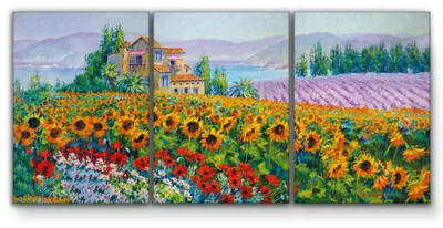Produktbild von Giallobus - Sonnenblumenlied - Mikki Senkarik - 218x100cm | 3pz. x 70x100cm - Bild - Leinwand