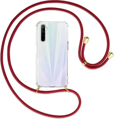 Produktbild von Handykette Backcover-Schutzhülle mit Band (Metall goldfarben) für Realme 6 / 6S - dunkelrot