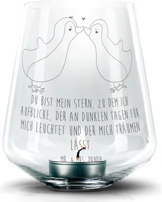 Produktbild von Mr. & Mrs. Panda Glas Windlicht Pinguin Liebe - Transparent - Geschenk, windlichtglas, Kerzenhalter, Teelichthalter, Freundin, Vertraut, Hochzeitstag, Kerzenglas, Laterne