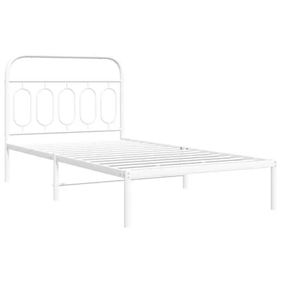 Zdjęcie produktu dla Metalowa rama łóżka z wezgłowiem, biała, 100x190 cm