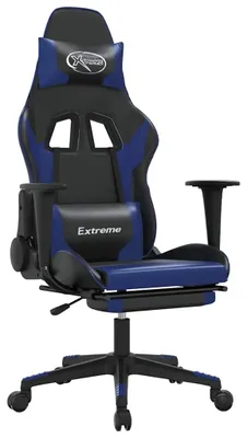Image de vidaXL Chaise de jeu avec massage & repose-pieds Noir & Bleu Similicuir
