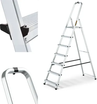 Produktbild von Drabina Drabest | - 7 stopni, nośność 125 kg - Drabina aluminiowa, drabina składana, antypoślizgowe nóżki, drabina schodkowa, drabina
