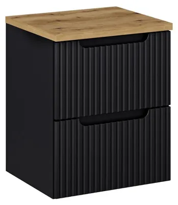 Image de Ensemble Meuble Vasque 2 tiroirs et Plateau L 50 x P 40 x H 59,5 cm - Astral - Noir et effet chêne