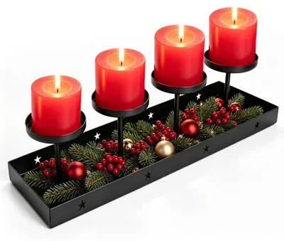 Metallener Adventskranz, lang, schwarz, 42x12 cm, für 4 Kerzen