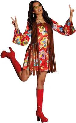 Produktbild von Flower Power Kleid mit Weste Hippie Karneval Fasching Kostüm 44