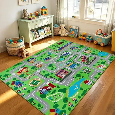 Imagen del producto de Alfombra para niños Silecomplaza, tapete de juego y alfombra educativa, 150 x 200 cm, extra grande, diseño de vida urbana, alfombra educativa para bebés y niños pequeños, ideal para el dormitorio y la sala de juegos