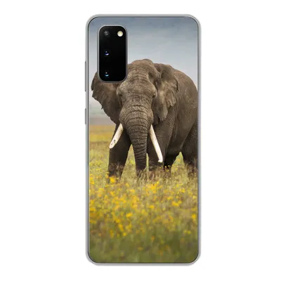 Produktbild von MuchoWow® Handyhülle Schutzhülle Hülle für Samsung Galaxy S20 Elefant - Blumen - Gras - Tiere - Natur Silikon Softcase Handy Hülle - Bild