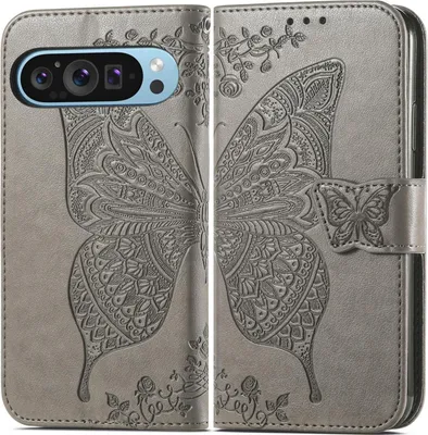 Produktbild von Mobigear Butterfly Schutzhülle für Google Pixel 10 Pro XL – Klapphülle/Etui mit Geldbörsenfunktion – Grau