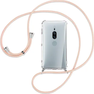Produktbild von Handykette Backcover-Schutzhülle mit Band (Metall silberfarben) für Sony Xperia XZ2 Premium - rose peach