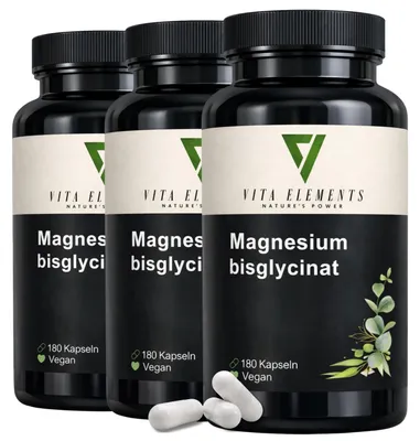 Produktbild von Vita Elements Magnesiumbisglycinat 3er Set 180 Kapseln Magnesium Bisglycinat Nahrungsergänzungsmittel