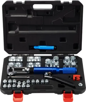 Produktbild von 72485-PRC Hydraulisches 30-teiliges Bremsleitung Bördelgerät - Bördelwerkzeug mit 45° Bördelkegel und 16 Matrizen & Adaptern - Für 3/16-1/2 Kupferrohr & Edelstahlrohr