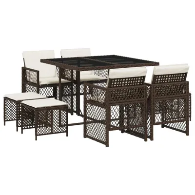 Obrázok produktu pre vidaXL 9-dielny záhradný jedálenský set s vankúšmi Brown Poly Rattan