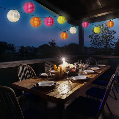 Produktbild von LED Solar Lichterkette LAMPIONS - 10 warmweiße LED - L: 4,5m - 8 Funktionen - Lichtsensor - bunt
