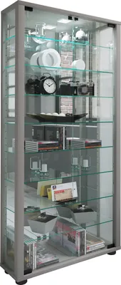 Immagine prodotto di Vetrina in piedi | Vetro con vetro di sicurezza ESG | Dimensioni ca. H. 115 x W. 59 x D. 18 cm | Vetro per stand | Moderno e salvaspazio | Espositore in vetro – Lumo Maxi Mirror