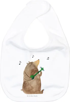 Produktbild von Mr. & Mrs. Panda Lätzchen Bär Gitarre - Weiß - Geschenk, Sabber, Schlabberlatz, Für Babys, Kinderlätzchen, Teddy, Stofflätzchen