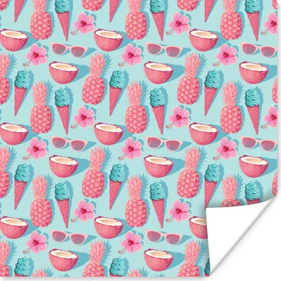 Produktbild von MuchoWow® Poster Sommer - Eiscreme - Obst - Rosa 50x50 cm - Wohnzimmerdekoration